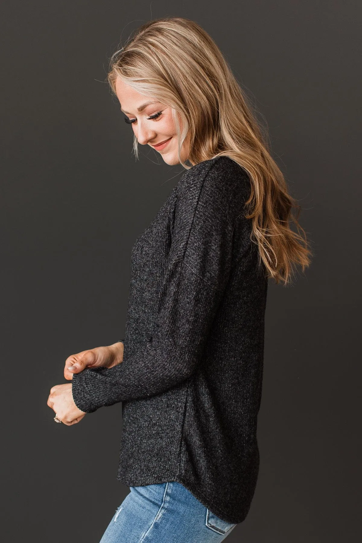 Seek Me Out Ribbed Knit Top- Black