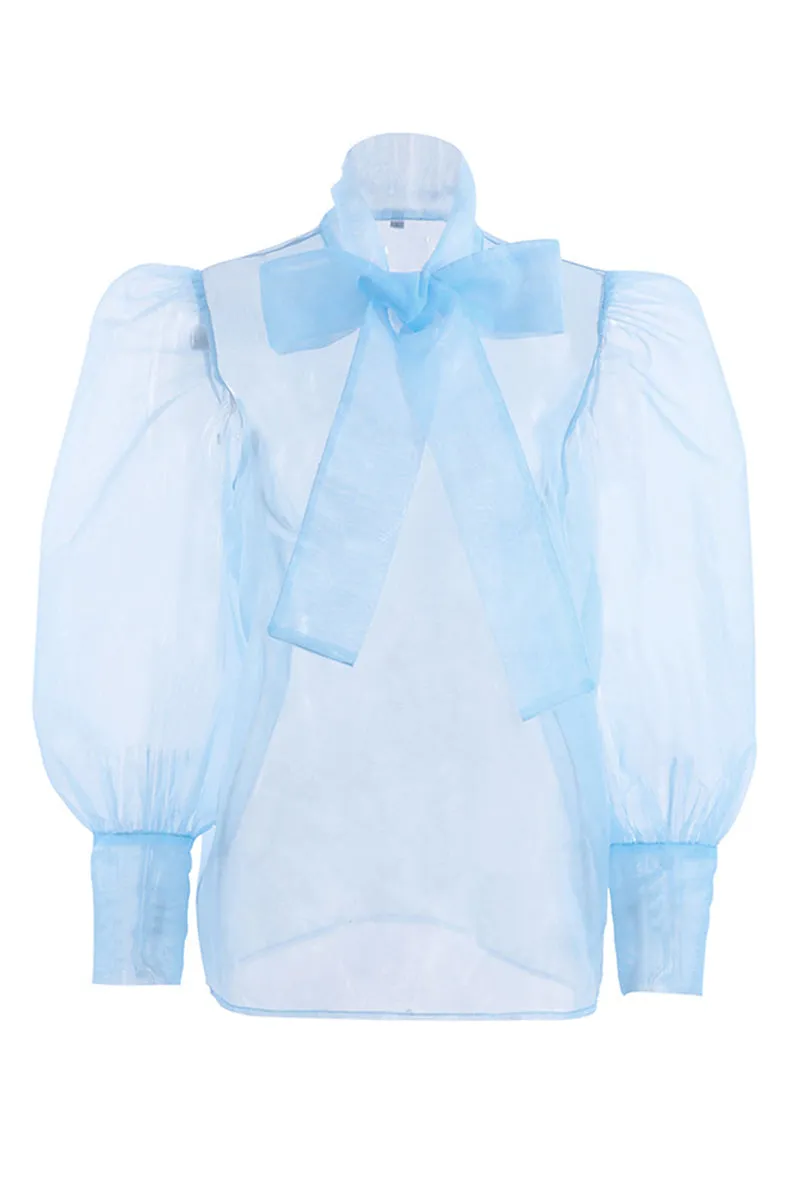 Sexy Solid See-through With Bow Half A Turtleneck Blouses(3 Colors)