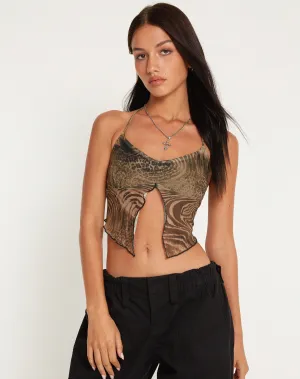 Shaman Halterneck Butterfly Top in Cheetah Brown