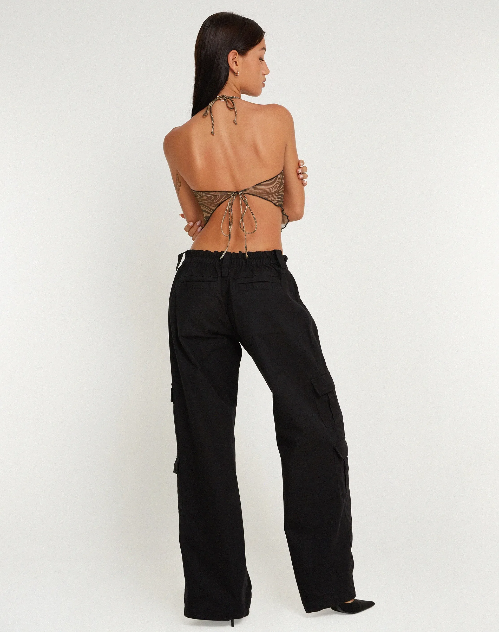 Shaman Halterneck Butterfly Top in Cheetah Brown