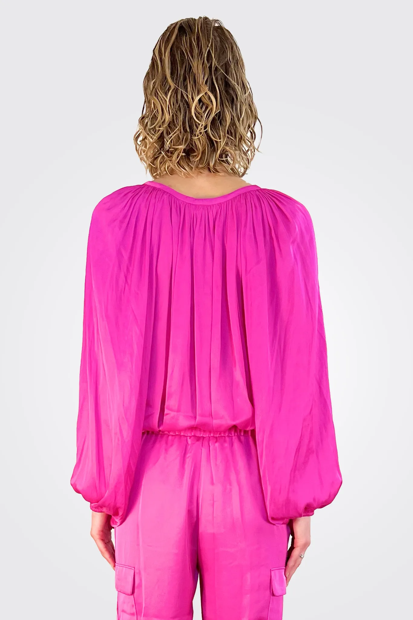 Shiny Paris Long Sleeve Blouse - Pink
