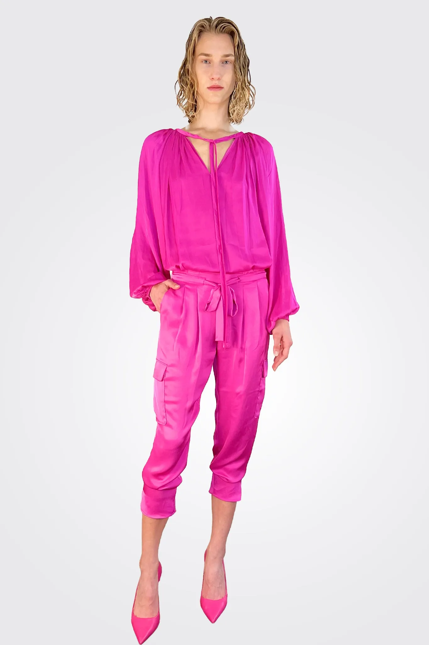 Shiny Paris Long Sleeve Blouse - Pink