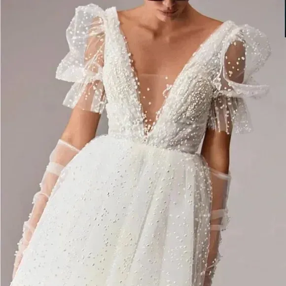 Short Wedding Party Dresses Full Sleeves
