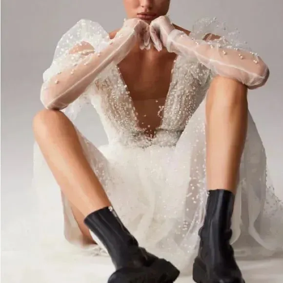 Short Wedding Party Dresses Full Sleeves
