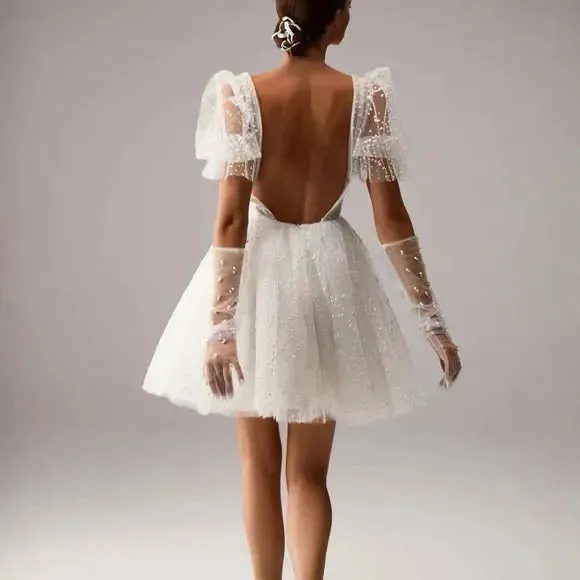 Short Wedding Party Dresses Full Sleeves