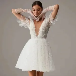 Short Wedding Party Dresses Full Sleeves