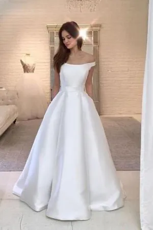 Simple Satin Bridal Dress Off-the-shoulder Vestido de noiva