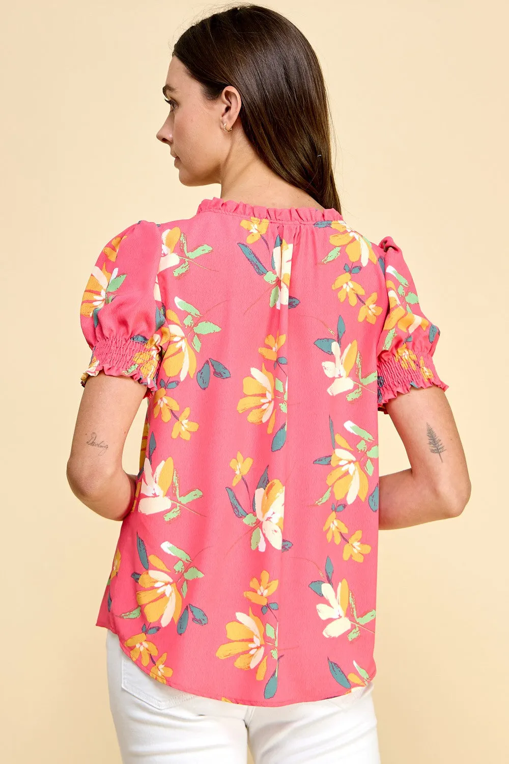 Simply Bloom Floral Top - Coral - Final Sale