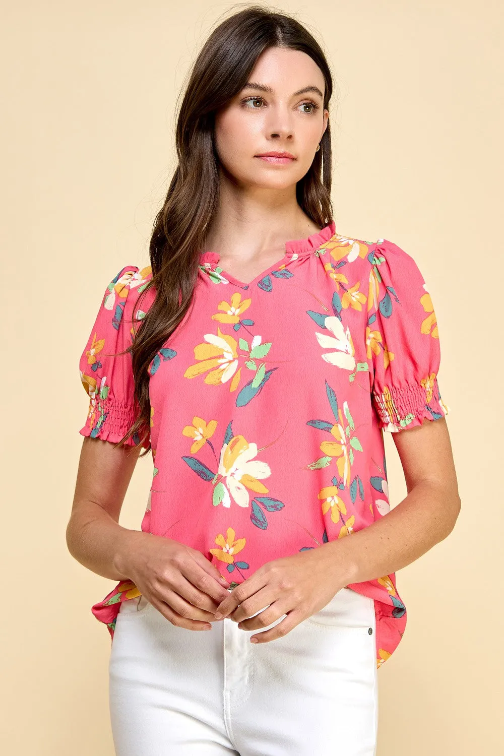 Simply Bloom Floral Top - Coral - Final Sale