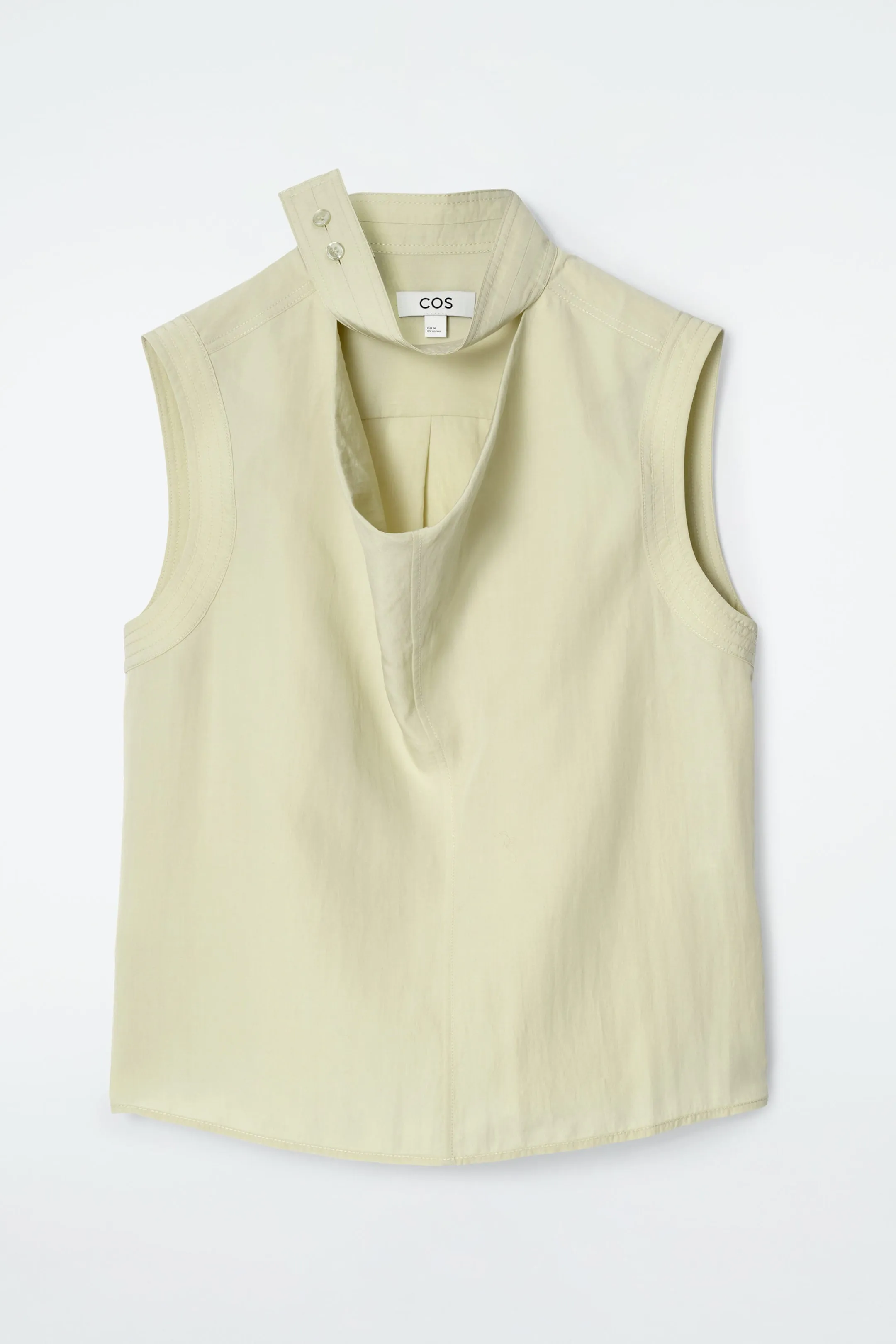 Sleeveless cut-out cowl-neck blouse