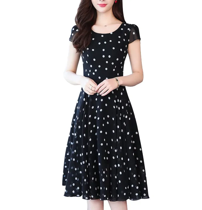 Slinky Mid-length Dress in Stylish Dots for Women