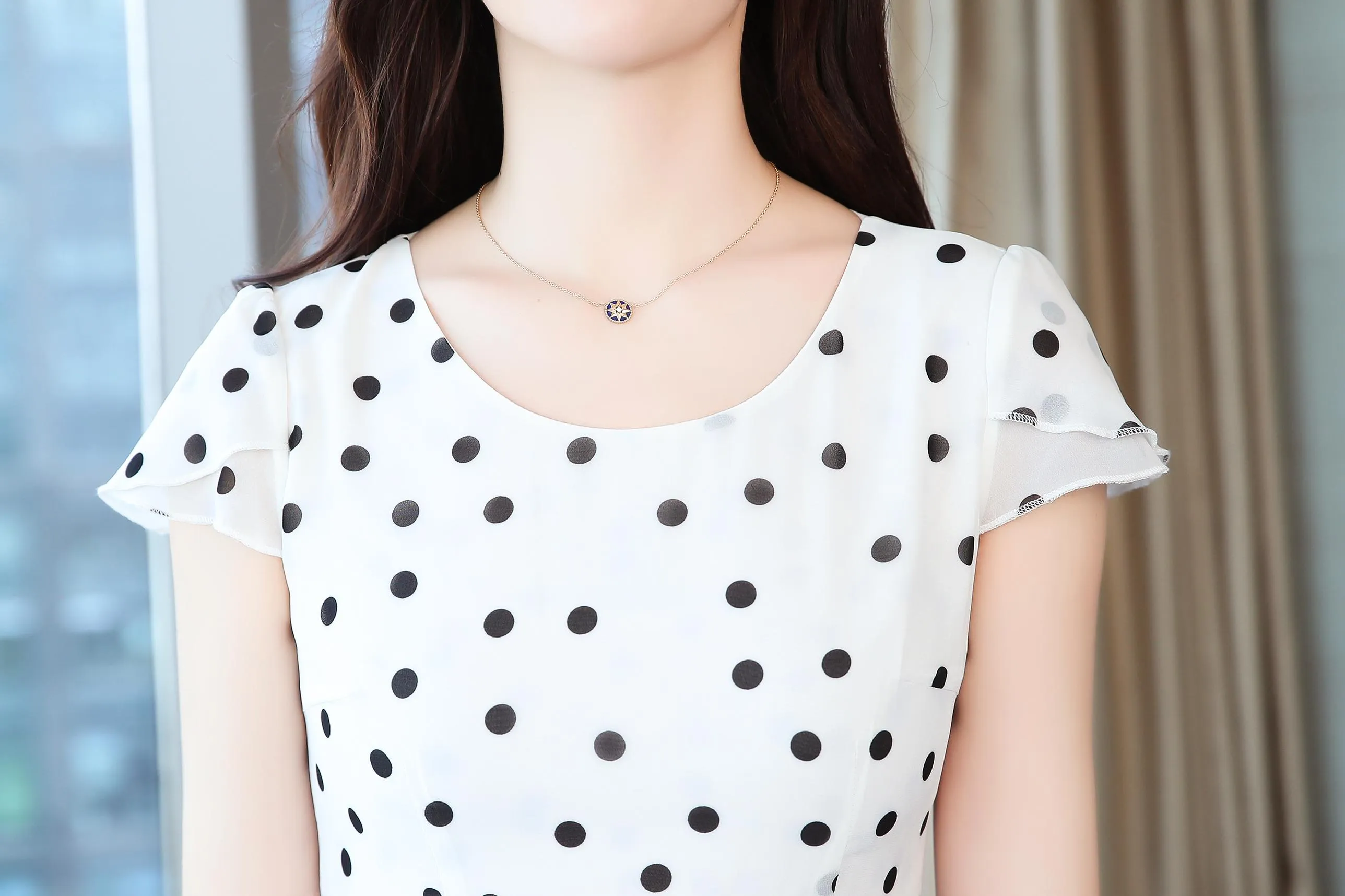 Slinky Mid-length Dress in Stylish Dots for Women