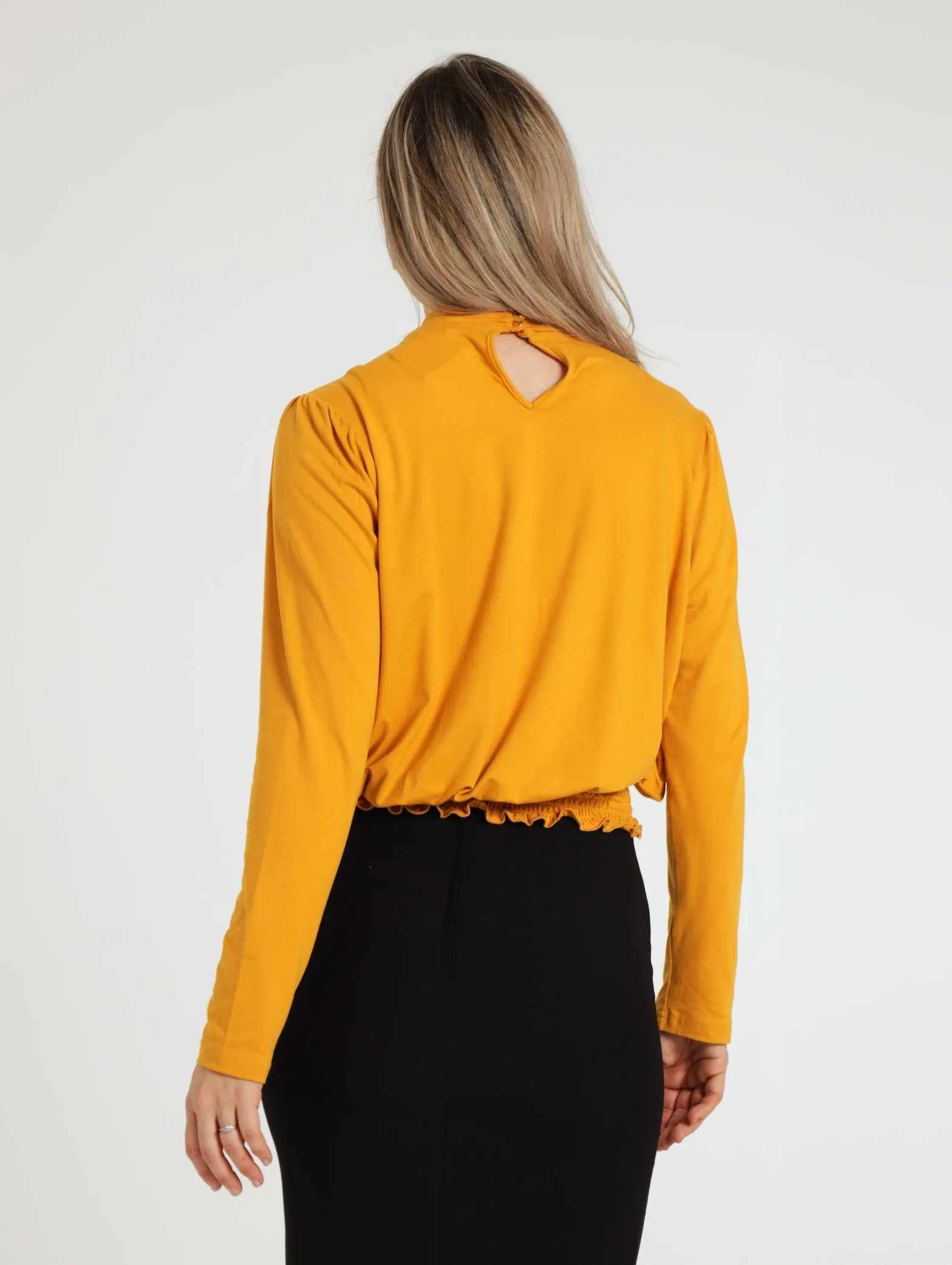 Smocked Hi-Neck Blouse - Mustard