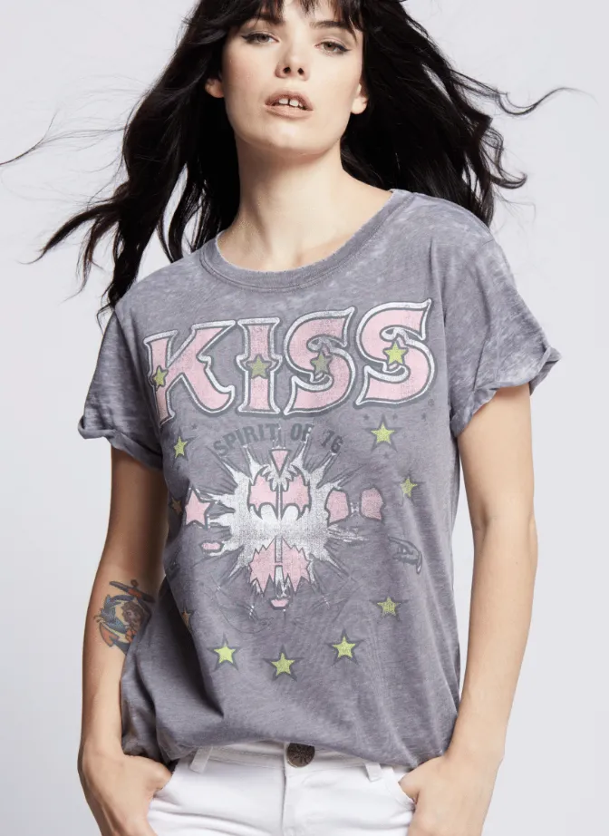 Steel Grey Kiss Burn Out Tee