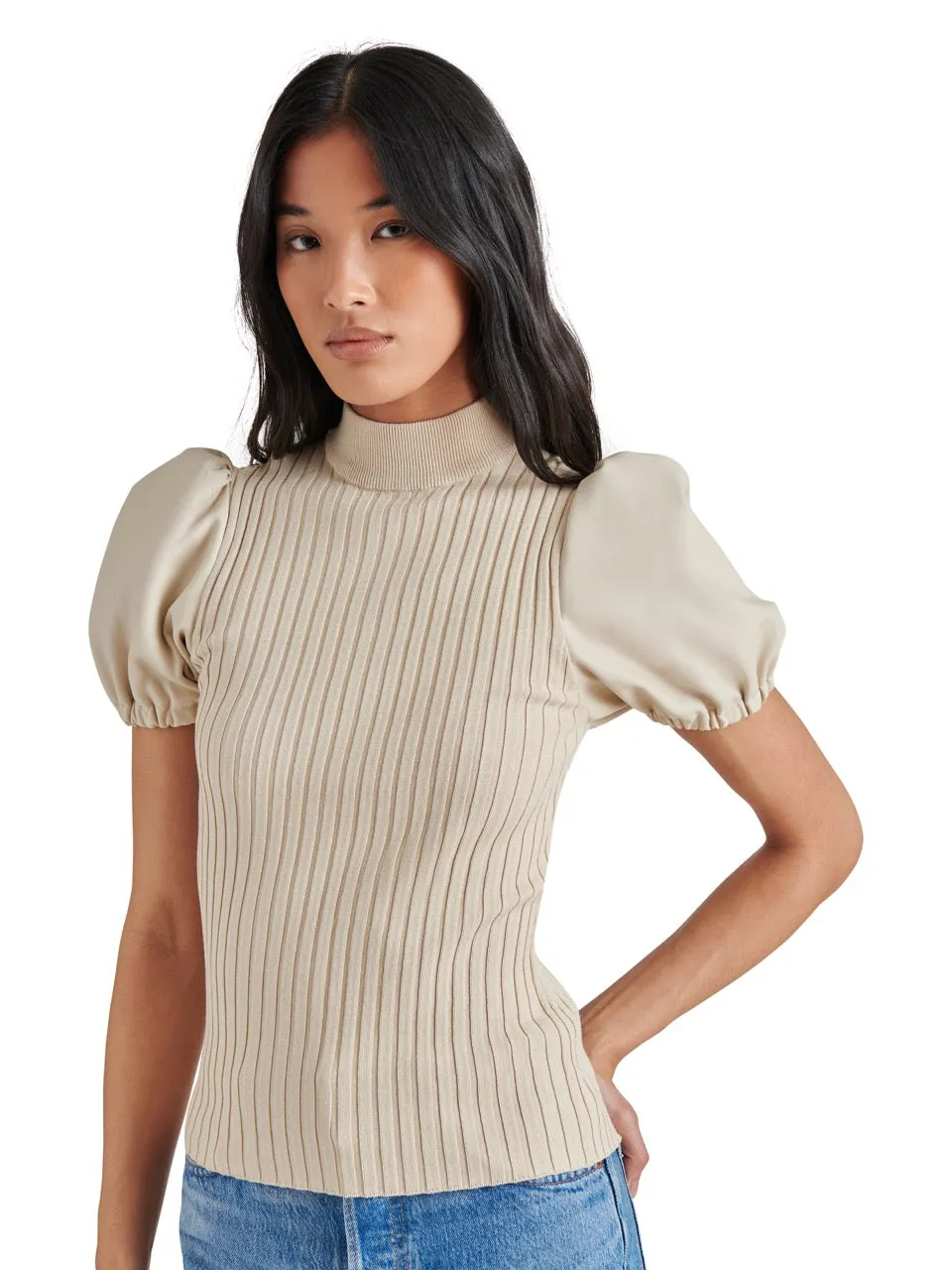 Steve Madden Peggy Puff Faux Leather Sweater