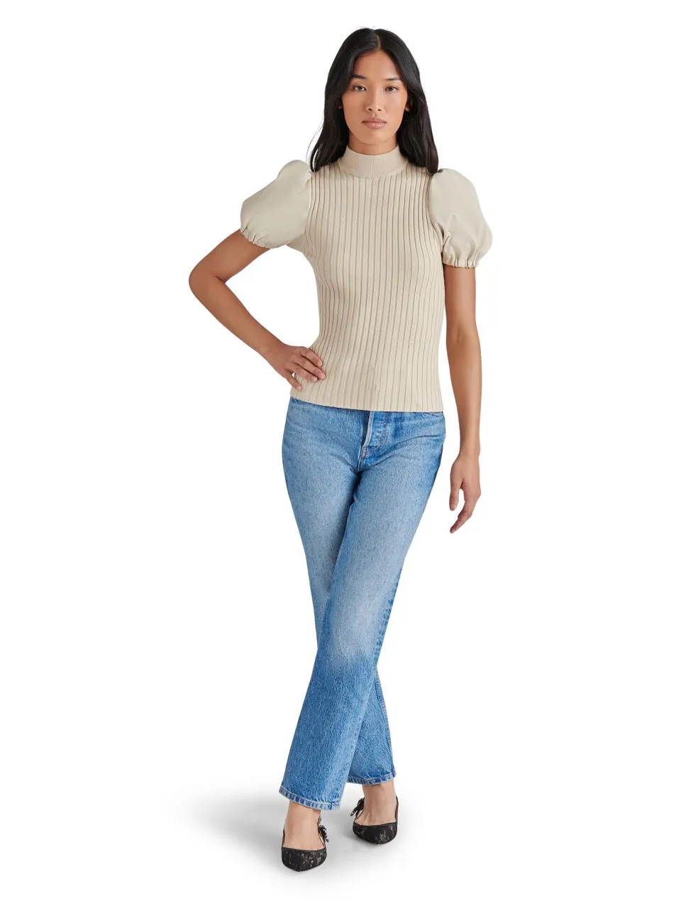 Steve Madden Peggy Puff Faux Leather Sweater