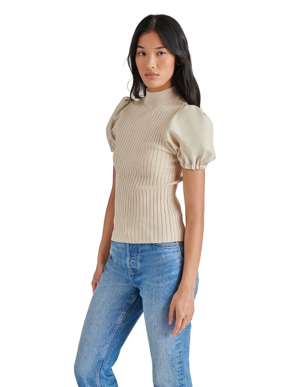 Steve Madden Peggy Puff Faux Leather Sweater