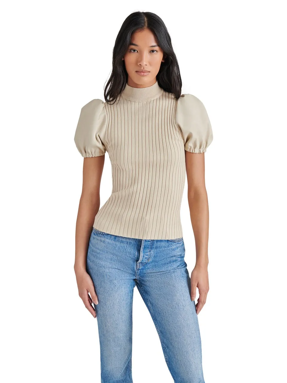 Steve Madden Peggy Puff Faux Leather Sweater