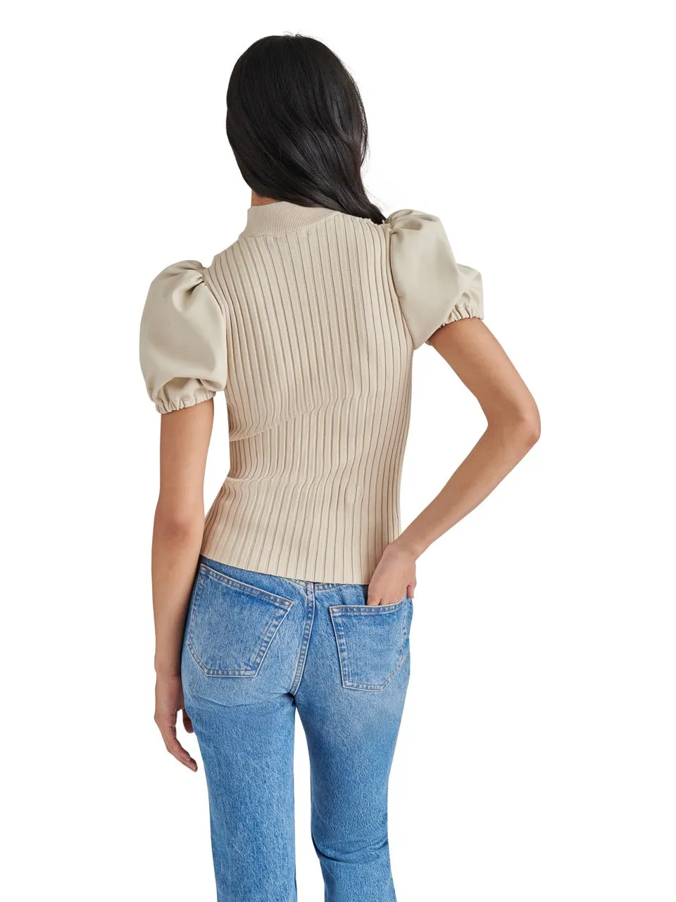 Steve Madden Peggy Puff Faux Leather Sweater