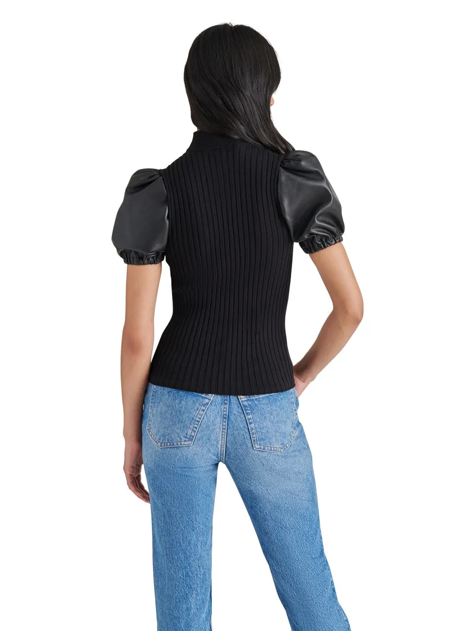 Steve Madden Peggy Puff Faux Leather Sweater