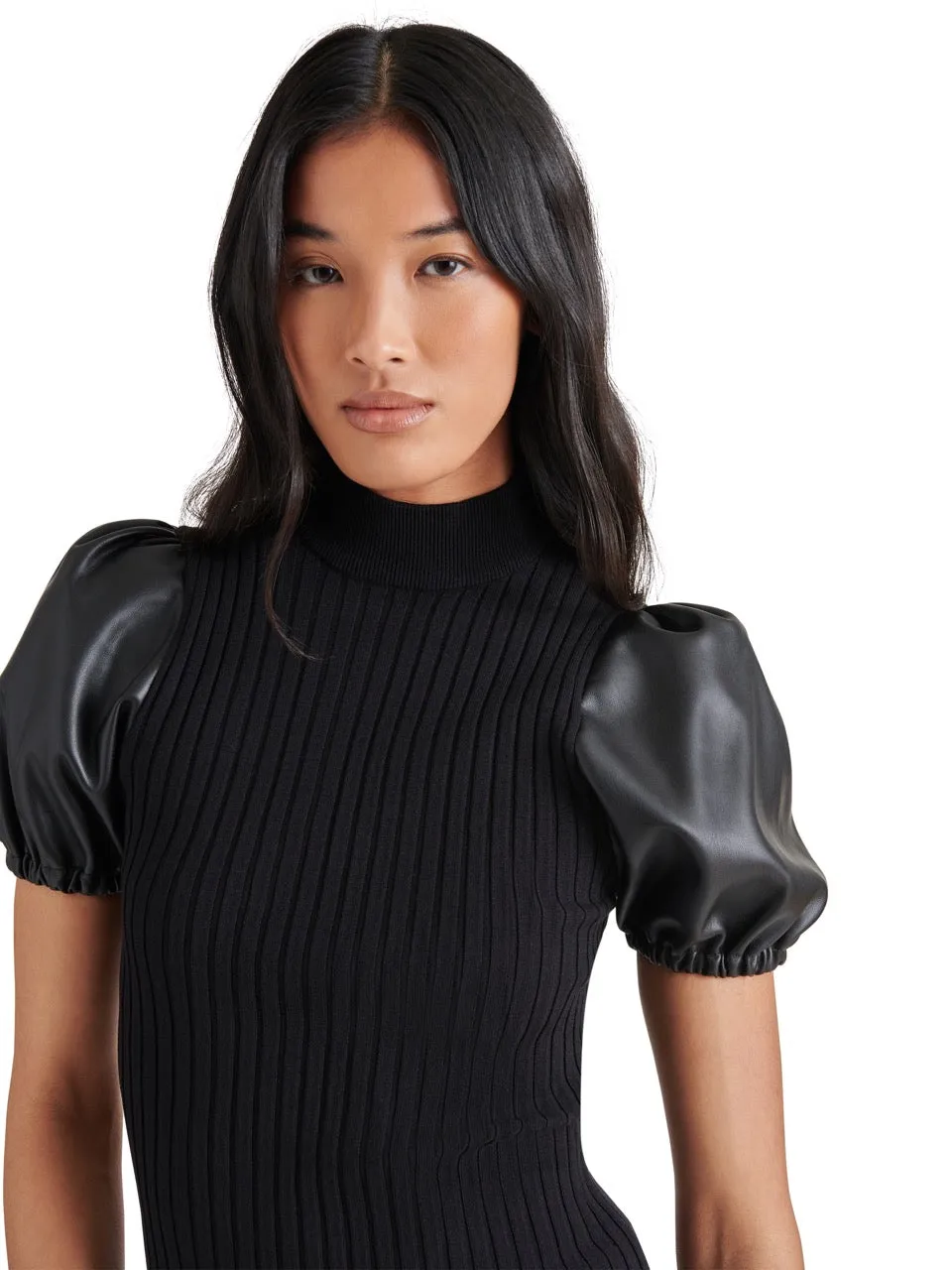 Steve Madden Peggy Puff Faux Leather Sweater