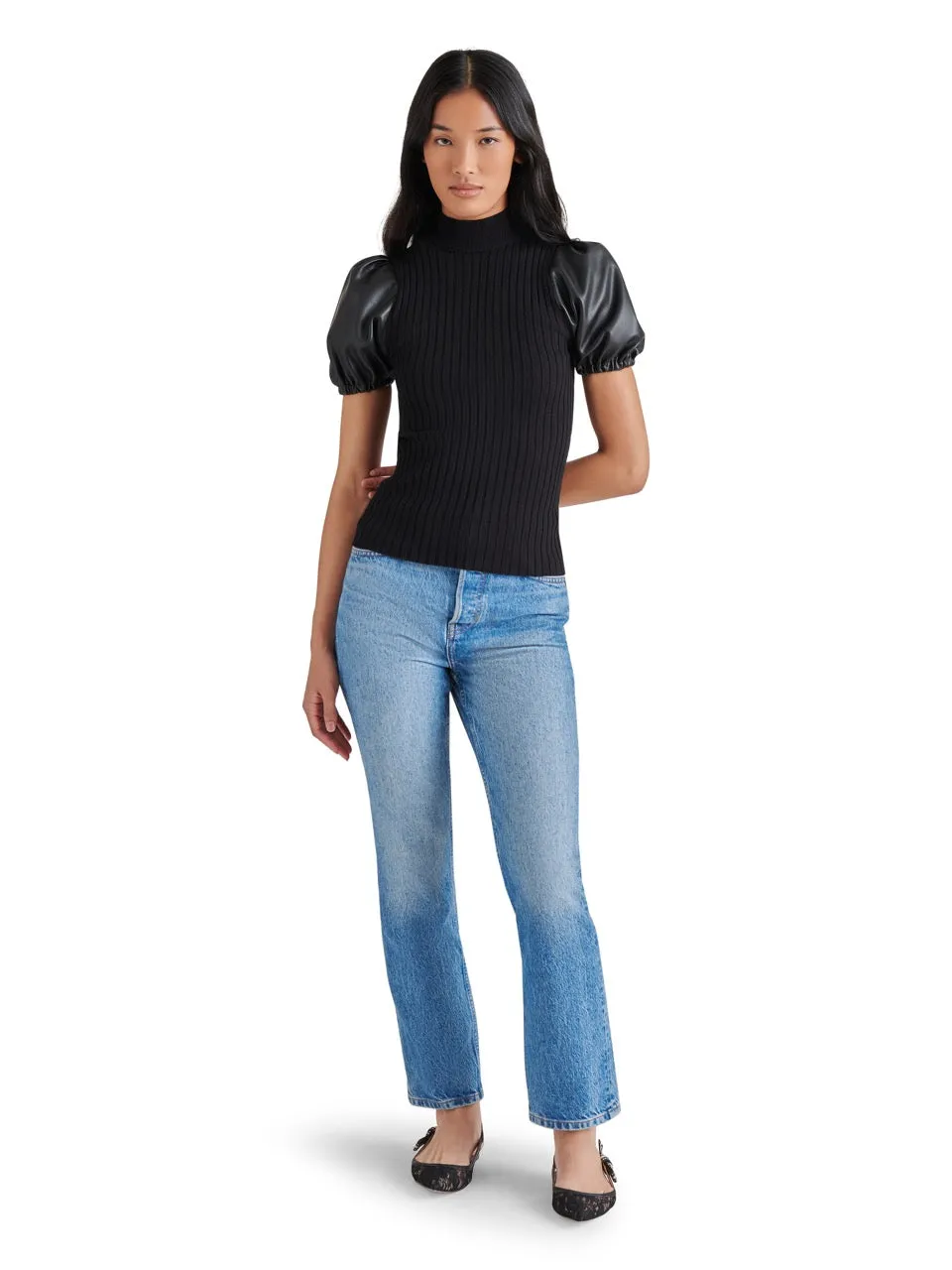 Steve Madden Peggy Puff Faux Leather Sweater