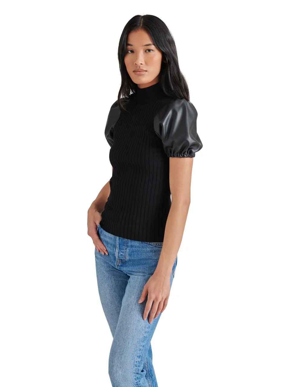 Steve Madden Peggy Puff Faux Leather Sweater