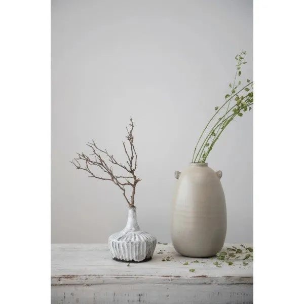 Stoneware Fluted Vase, Distressed Reactive Glaze