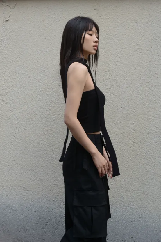 Strapless Cut Out Tube Top with Scarf