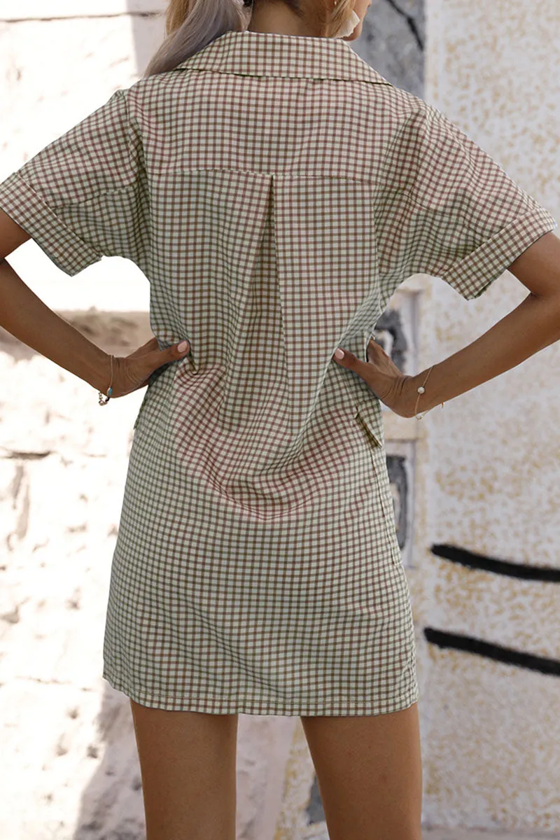 Street Plaid Split Joint Turndown Collar A Line Dresses