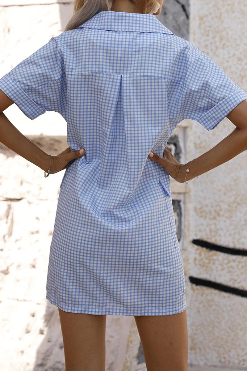 Street Plaid Split Joint Turndown Collar A Line Dresses