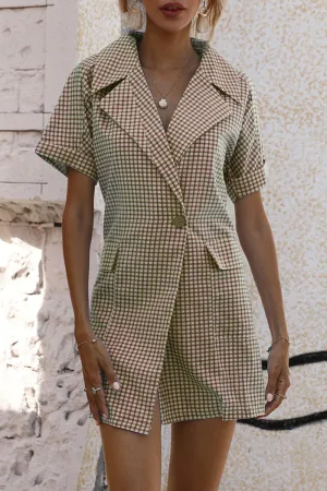 Street Plaid Split Joint Turndown Collar A Line Dresses