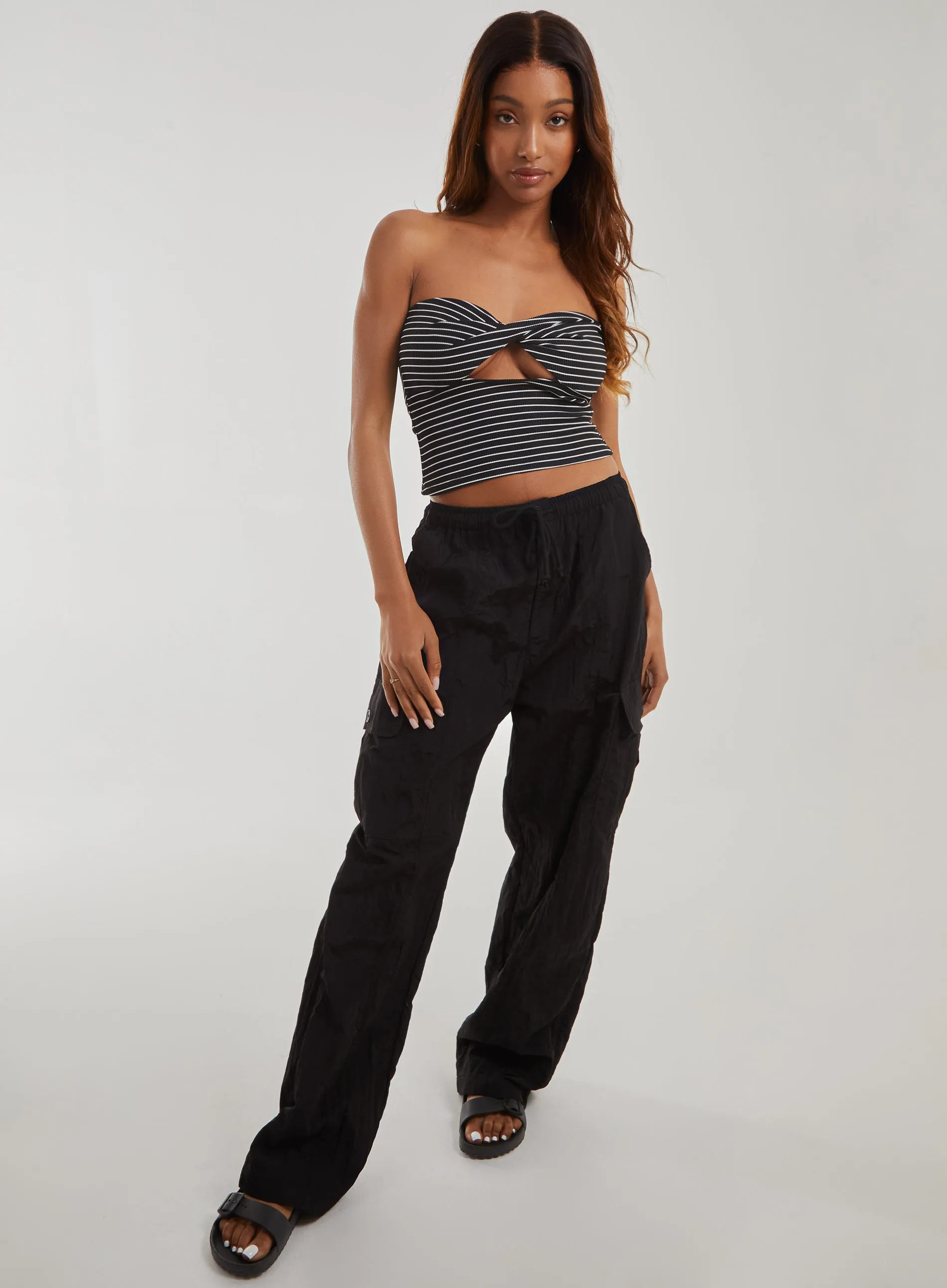 Stripe Twist Cut Out Bandeau Top