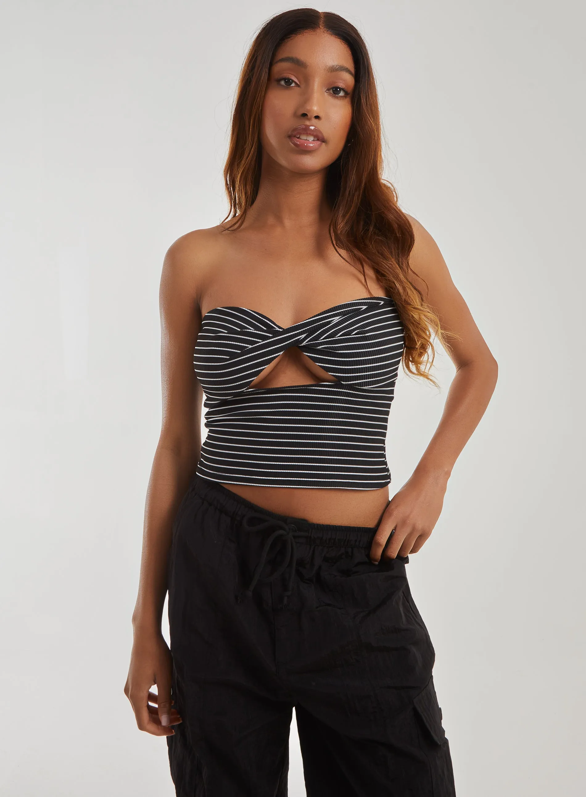 Stripe Twist Cut Out Bandeau Top