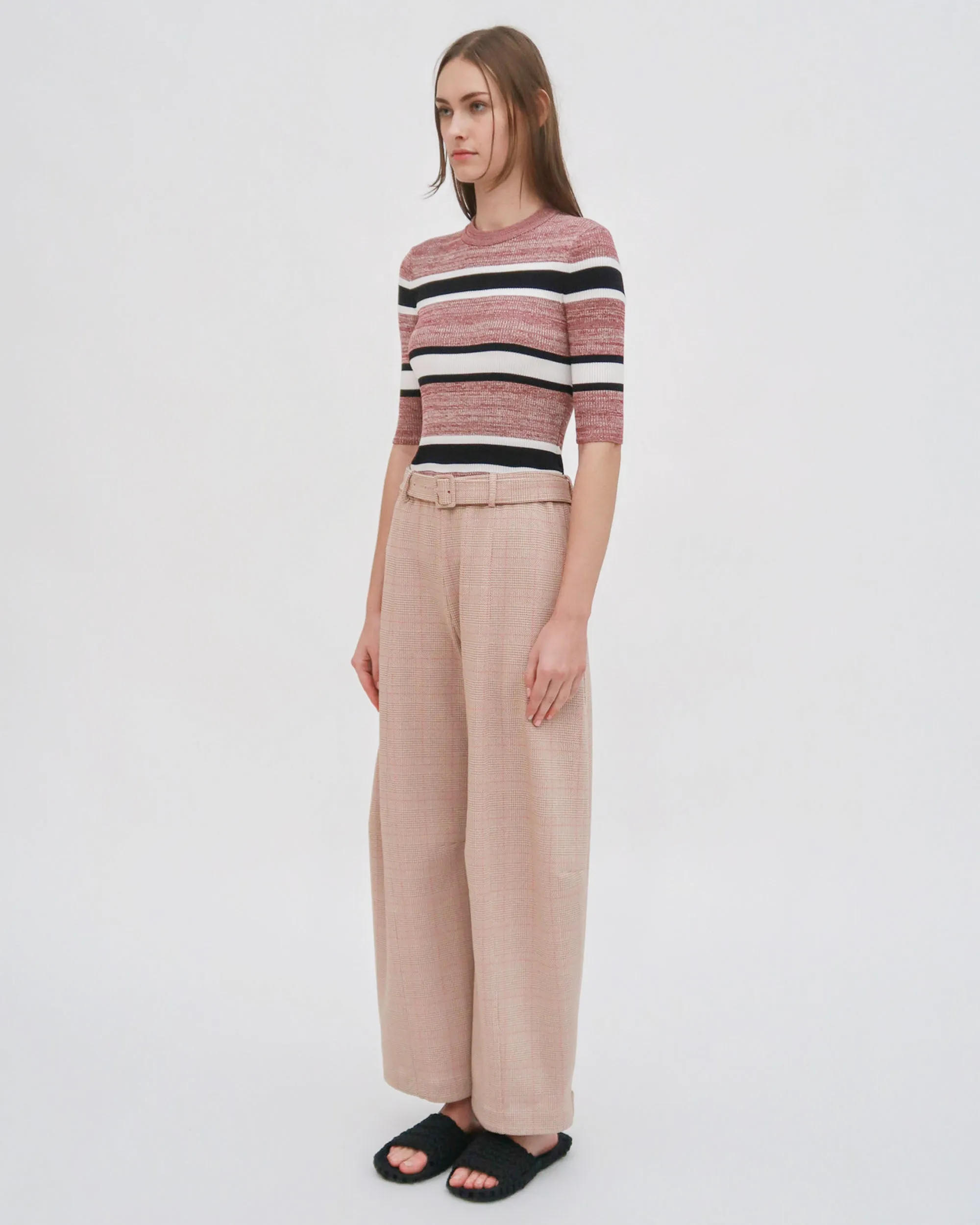 STRIPED CROPPED SLEEVE SWEATER