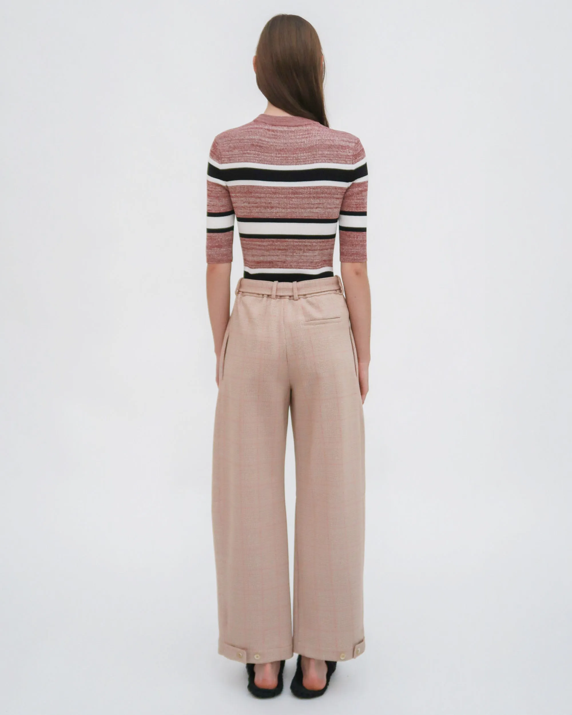STRIPED CROPPED SLEEVE SWEATER