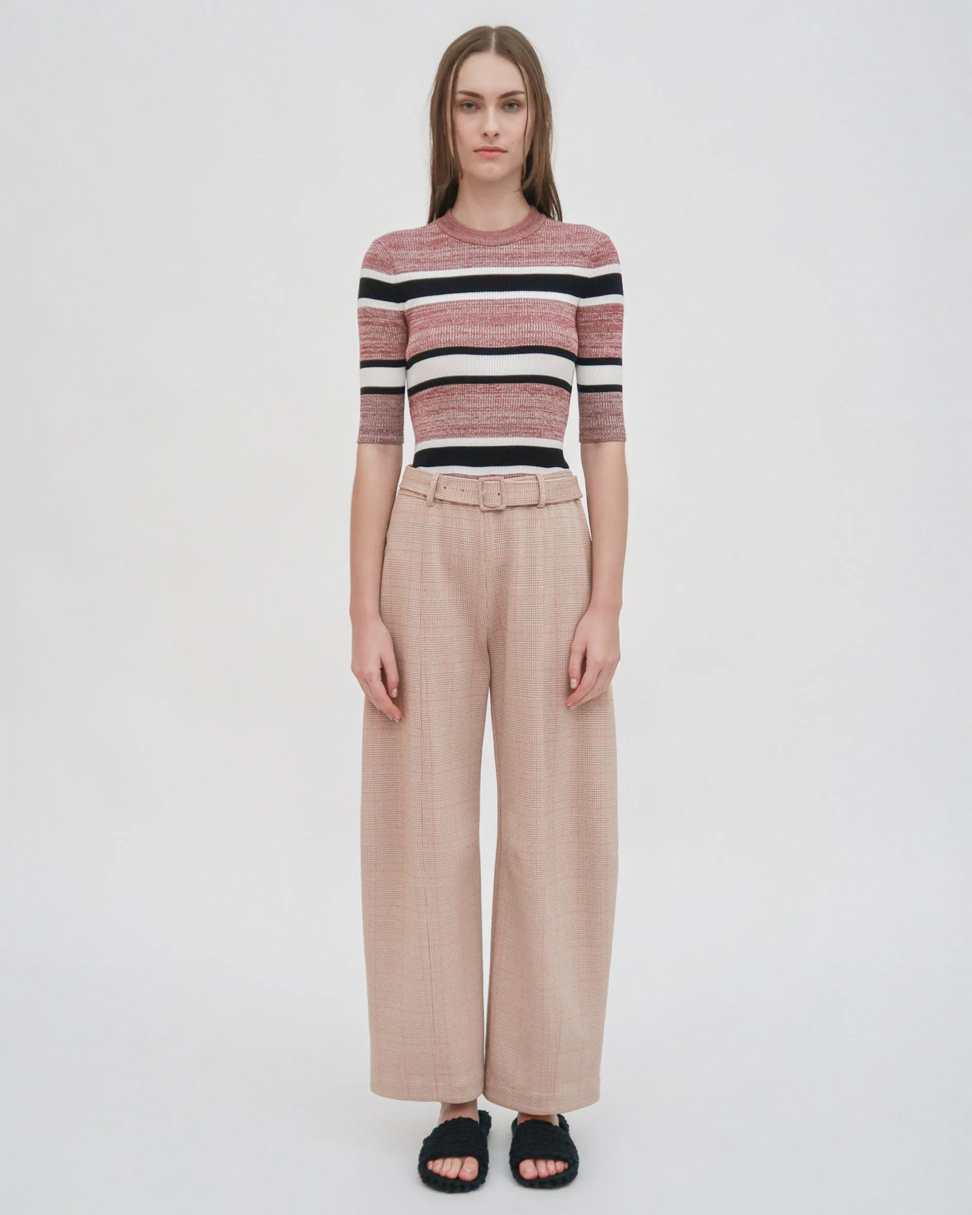 STRIPED CROPPED SLEEVE SWEATER