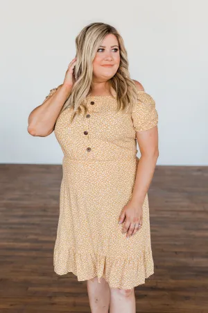 Swirl Into Season Off The Shoulder Dress- Mustard
