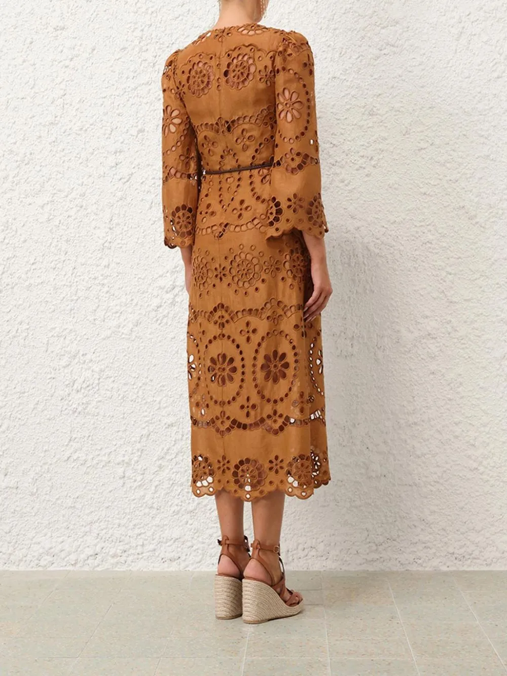 Tan Pop Embroidered Midi Dress