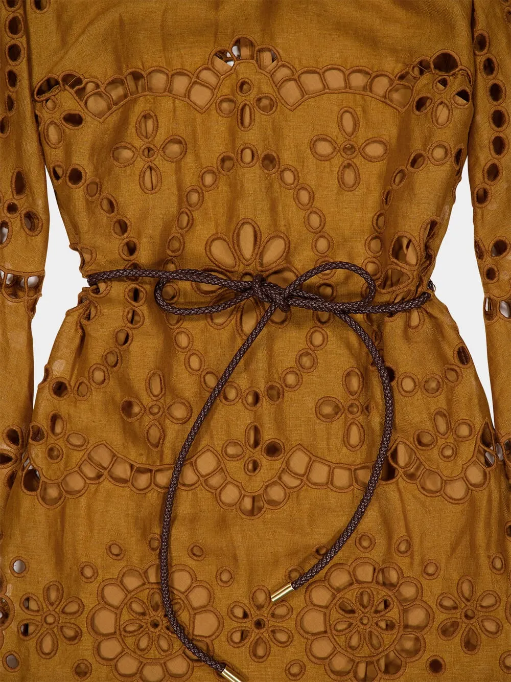 Tan Pop Embroidered Midi Dress