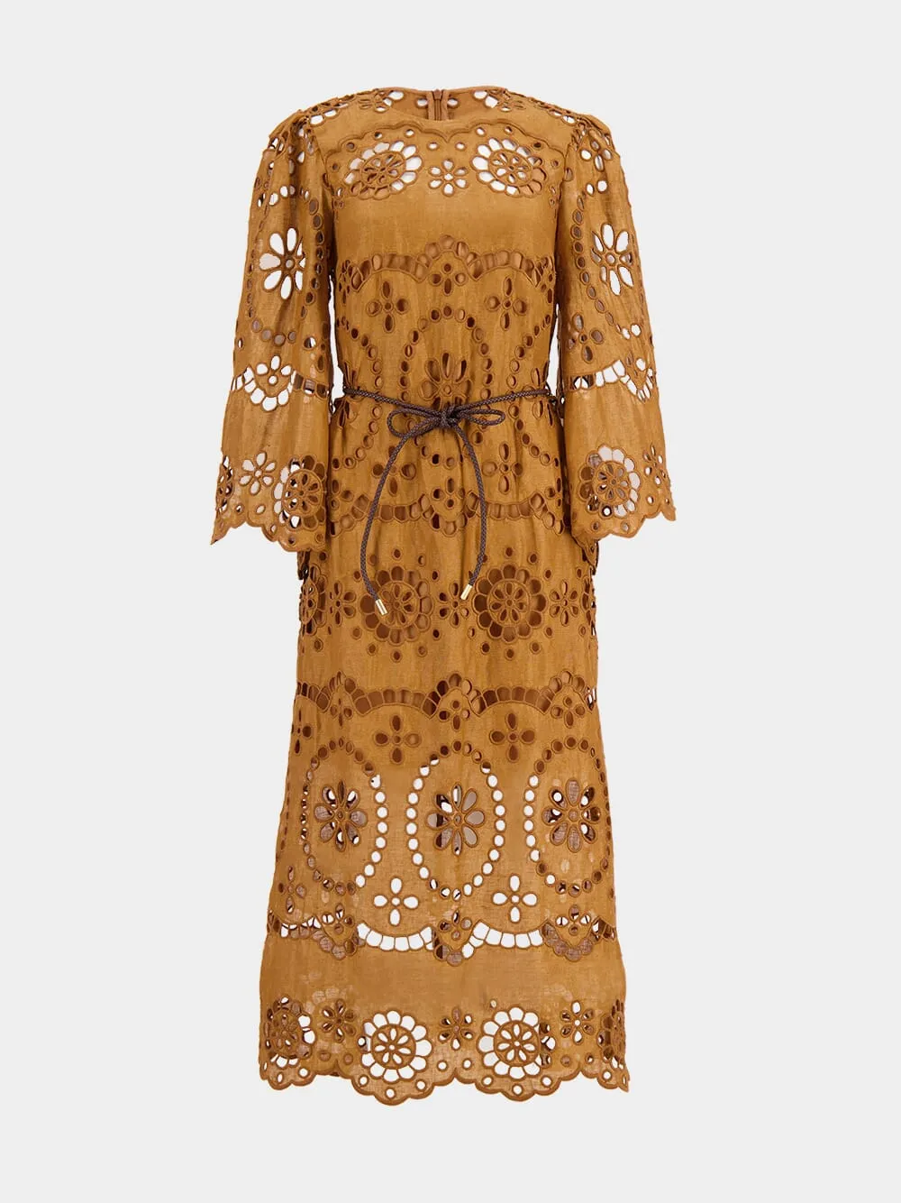 Tan Pop Embroidered Midi Dress