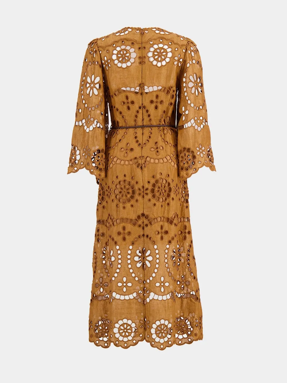 Tan Pop Embroidered Midi Dress