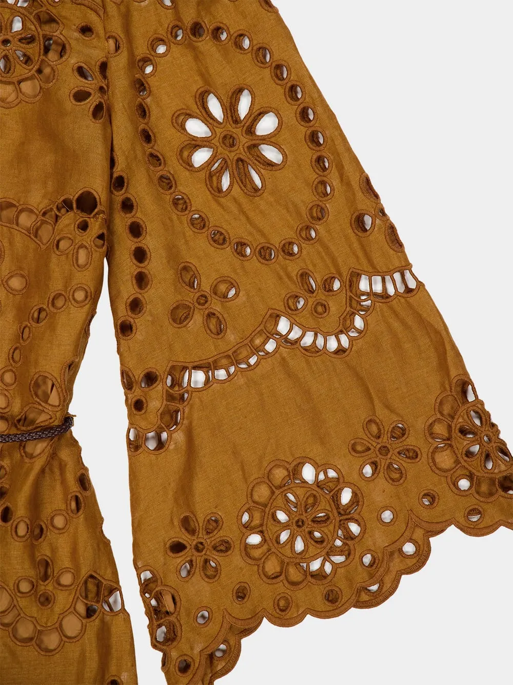 Tan Pop Embroidered Midi Dress