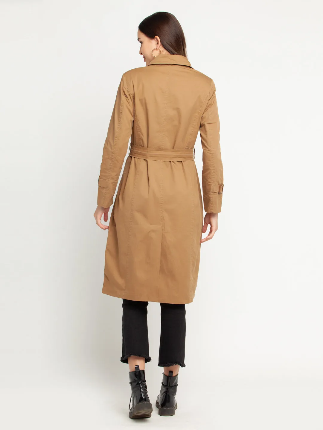 Tan Solid Trench Coat