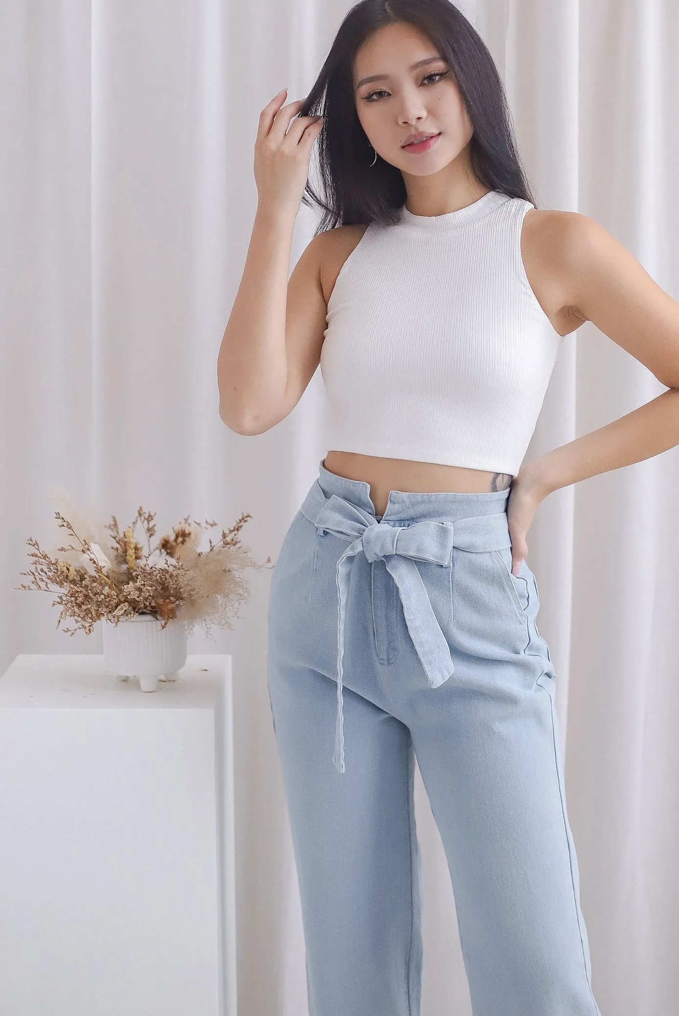 TDC Dianey Cut In Tank Top In White