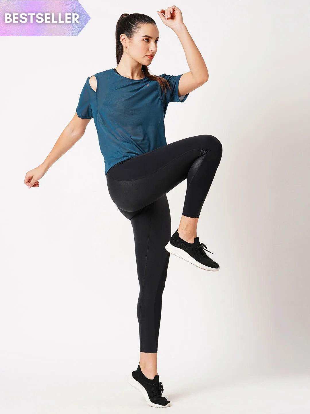 Teal Cut Out Mesh Tee