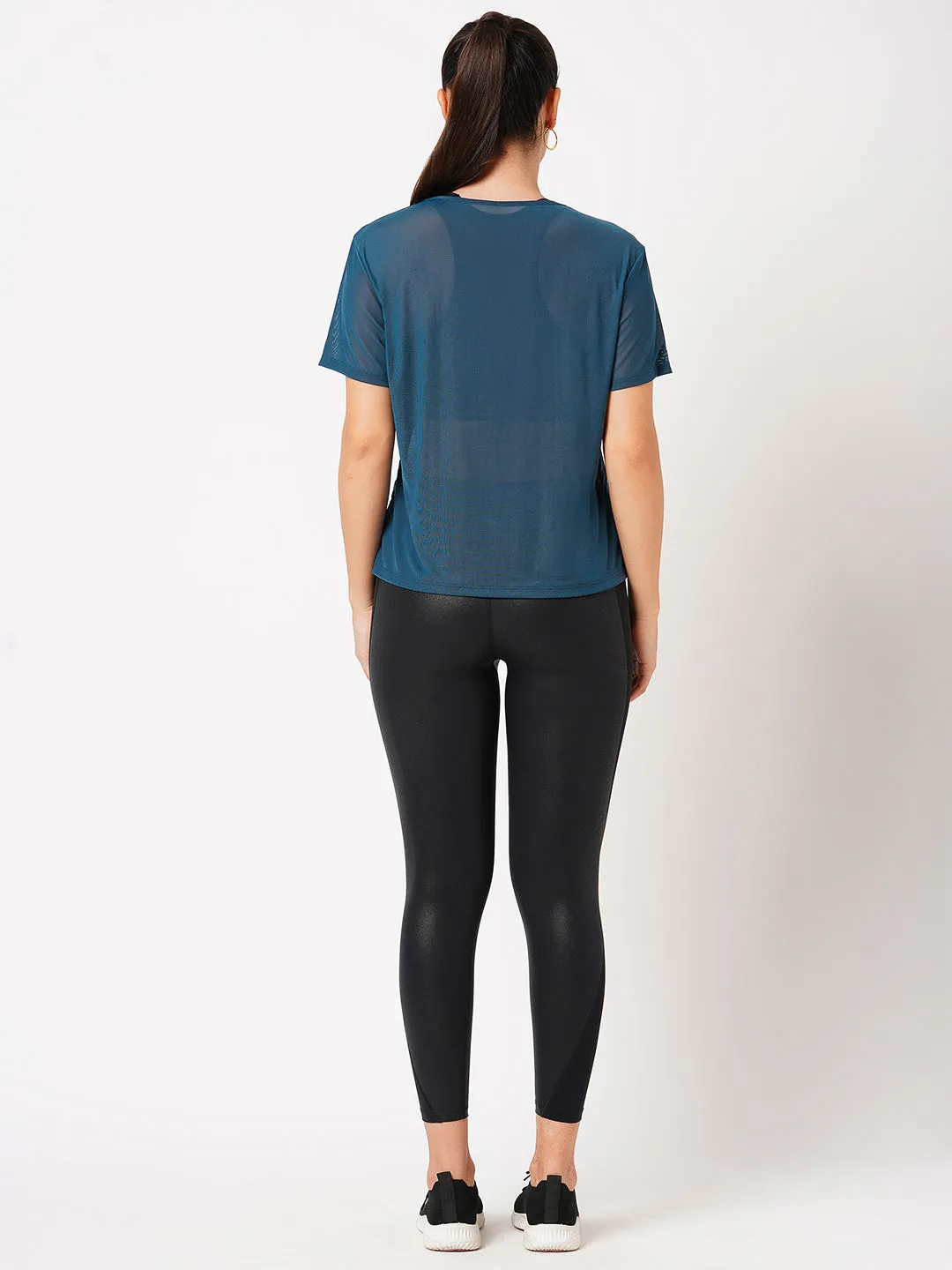 Teal Cut Out Mesh Tee