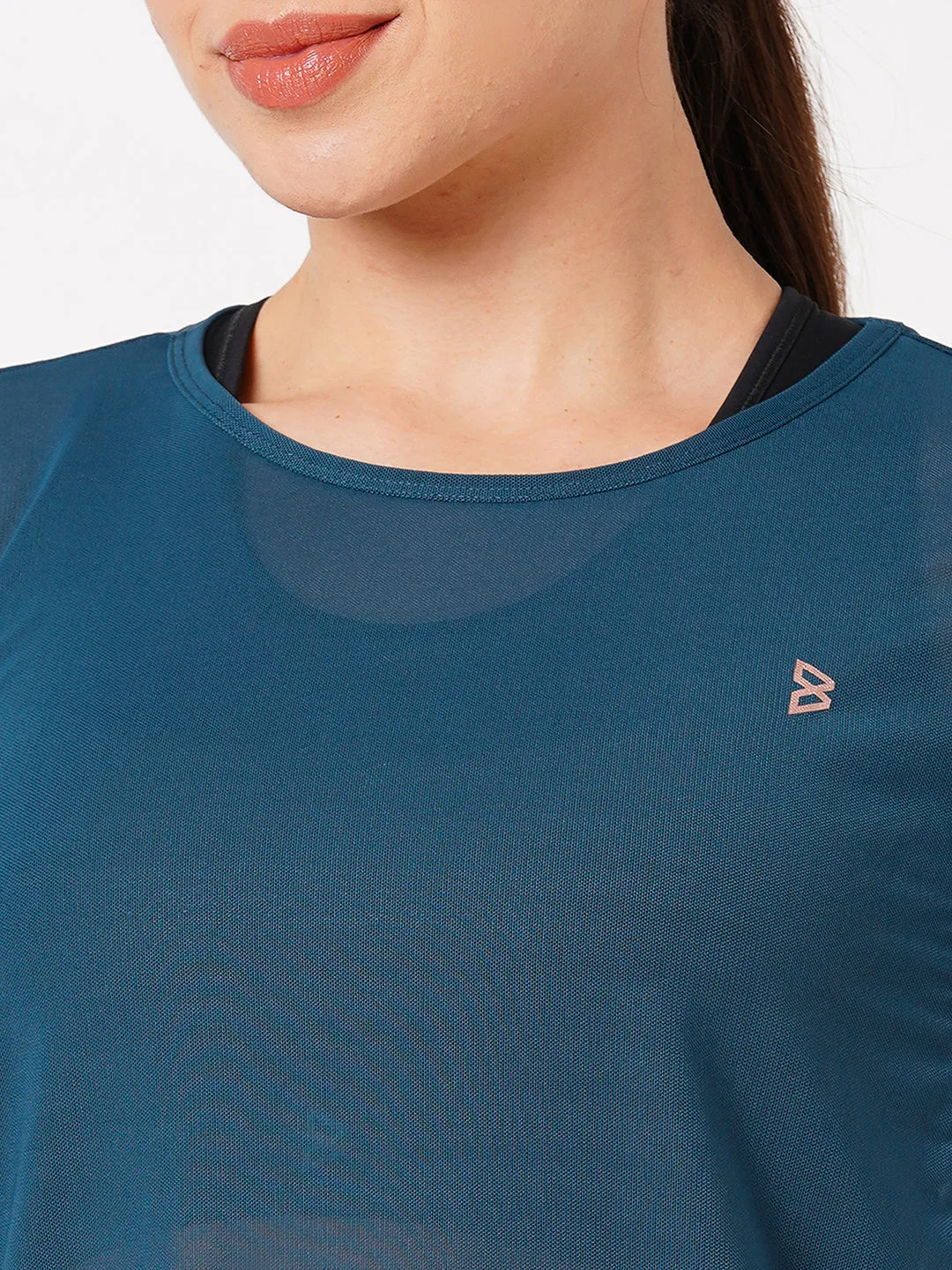 Teal Cut Out Mesh Tee