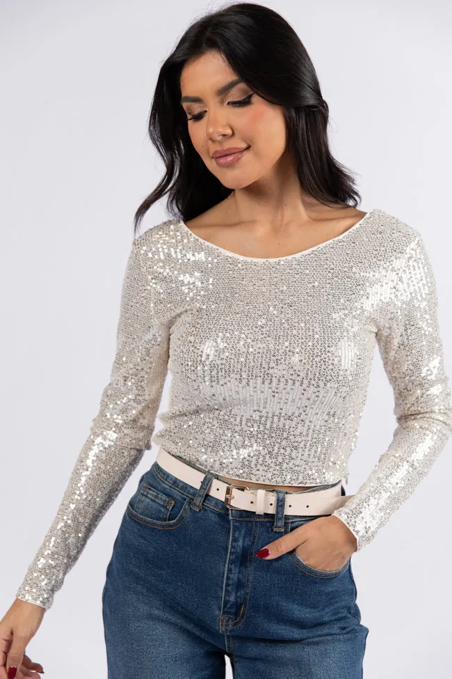 Tidings To You Champagne Smocked Back Sequin Top  FINAL SALE