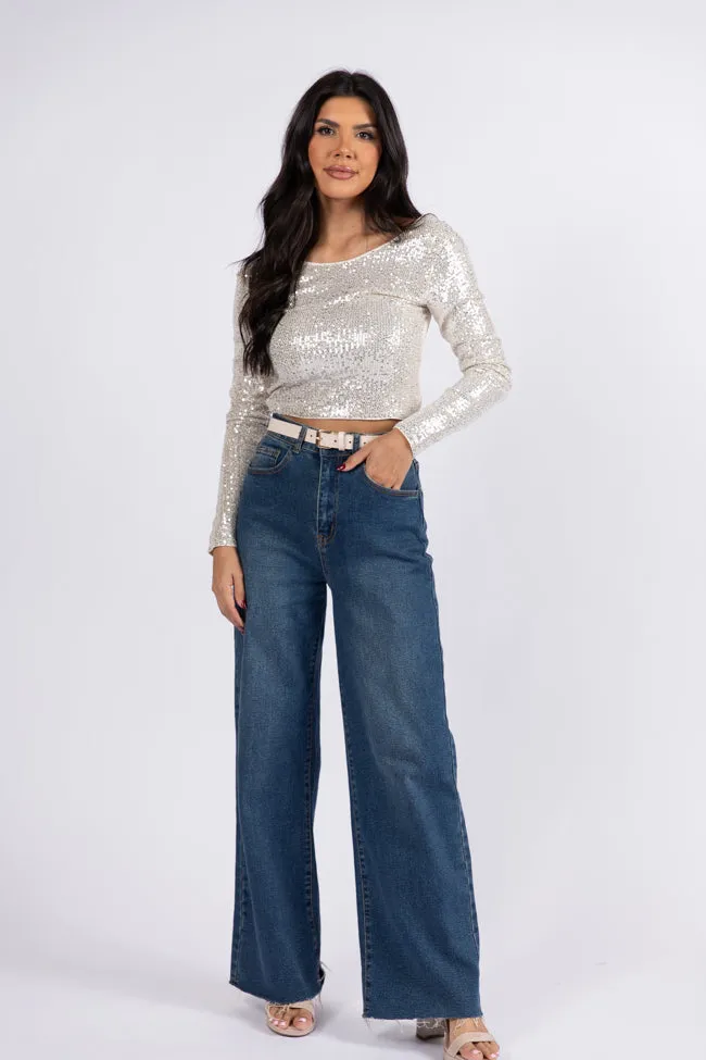 Tidings To You Champagne Smocked Back Sequin Top  FINAL SALE